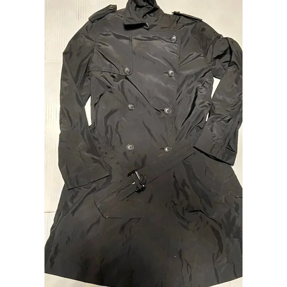 Women’s Banana Republic Petite Small‎ Black Pea Style Belted Trench Coat Jacket - Picture 1 of 5